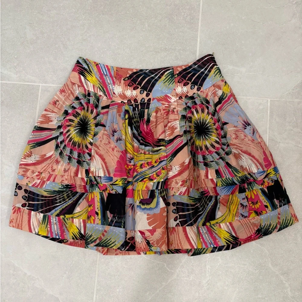 Anthropologie Leifsdottir Cotton Silk Tiered Floral Mini Skirt Size 4 - Picture 1 of 11